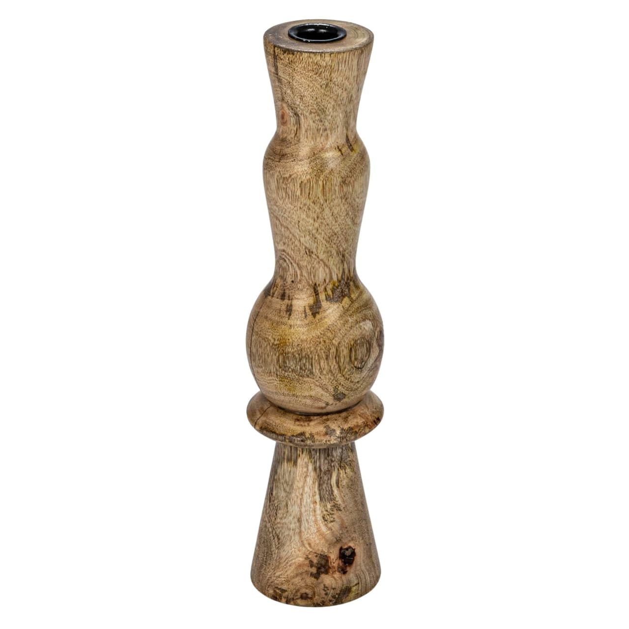 Hello Honey® 14" Round Natural Wood Hand-Carved Taper Candle Holder